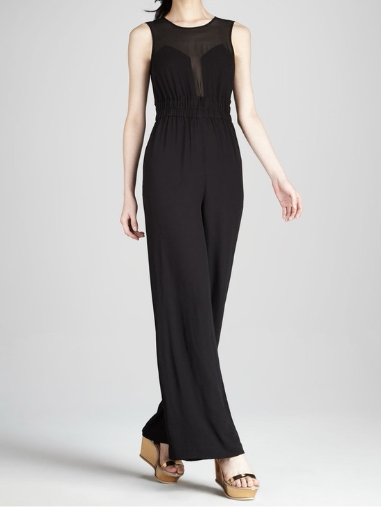 BCBGMaxAzria Pants - BCBGMaxAzria Kiara Black Sleeveless Wide-Leg Jumpsuit with sheer top